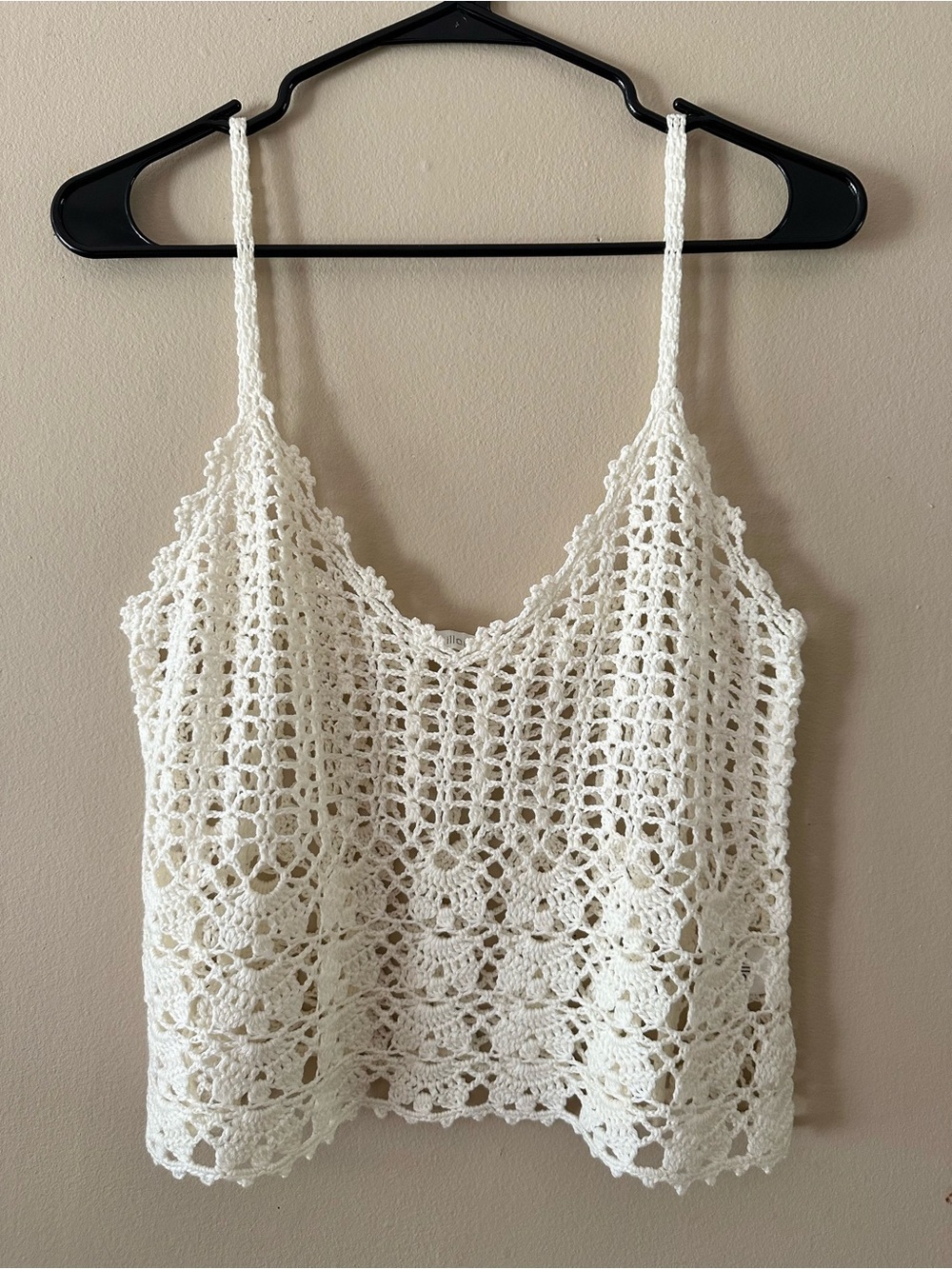 Millau 100% Cotton Crochet V-Neck Camisole Tank Top in Cream, Sz S/M